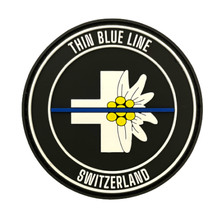 Rundes Edelweiss Abzeichen "Thin Blue Line Switzerland"