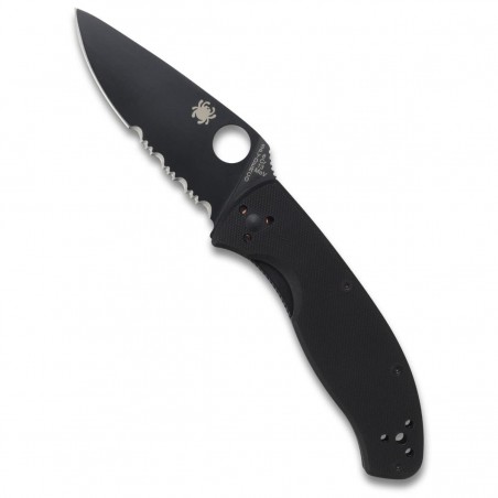 Couteau Spyderco Tenacious G10 Black - Lame semi dentelée