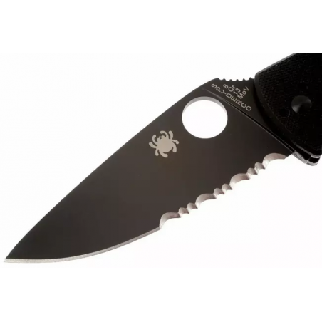 Couteau Spyderco Tenacious G10 Black - Lame semi dentelée
