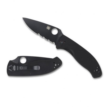 Couteau Spyderco Tenacious G10 Black - Lame semi dentelée